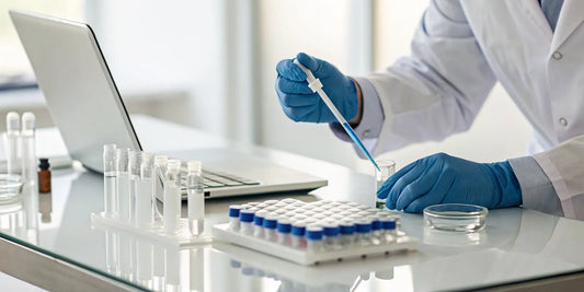 Researcher testing a sample to identify the best BPC-157 supplier.
