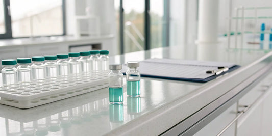 Vials of BPC-157 to buy for research on a laboratory bench.