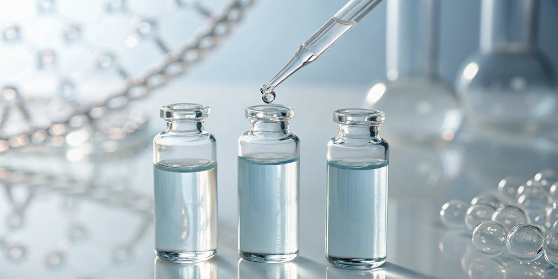 Vials and a dropper used for testing the purity of Core Peptides.