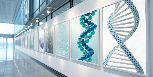 A DNA helix in a lab, representing the precise science of custom peptide blend synthesis.