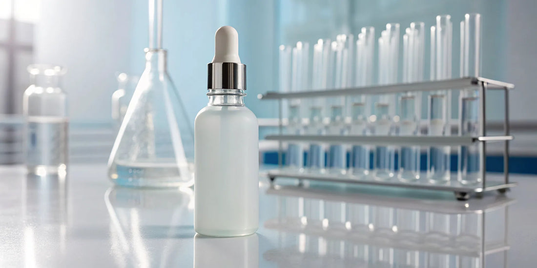 A bottle of laboratory-grade NAD+ nasal spray in a research lab.