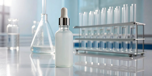 A bottle of laboratory-grade NAD+ nasal spray in a research lab.