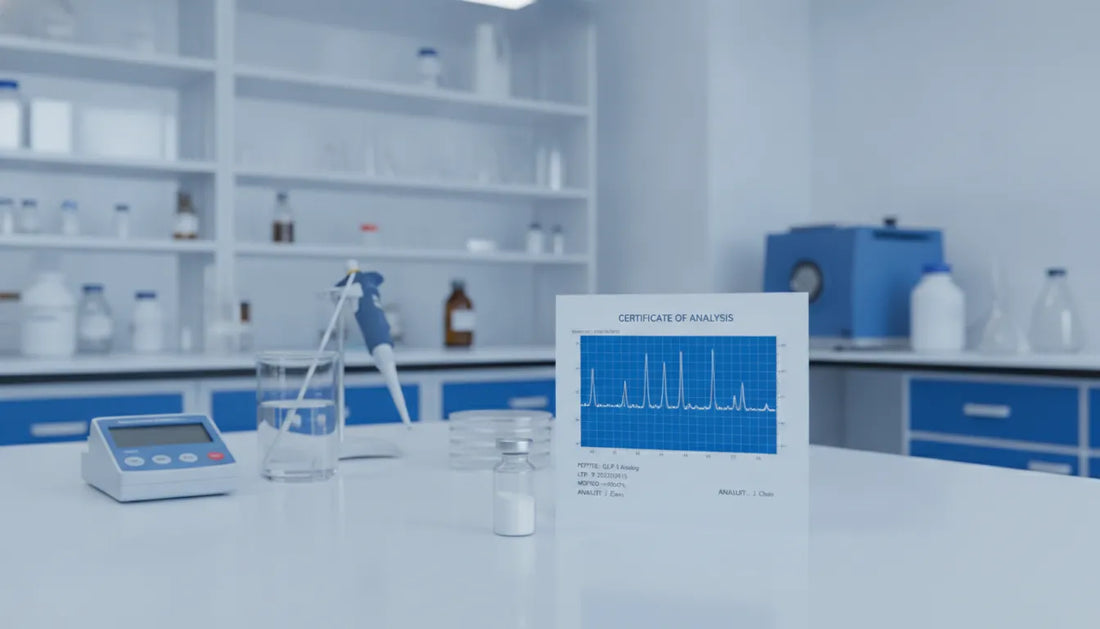 Peptide certificate of analysis and HPLC chromatogram in a research laboratory