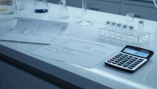 Peptide dosage calculator research planning worksheet in a laboratory