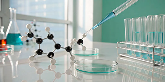 A molecular model in a lab setting for research on what BPC-157 peptides are.