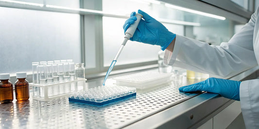 Researcher pipetting a solution to study what Semax peptide is used for.
