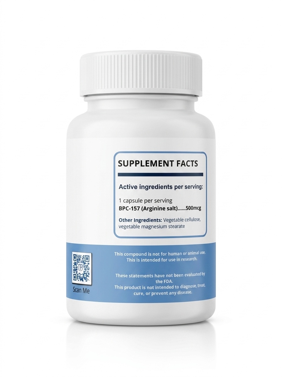 Trusted Peptides BPC-157 — supplement facts on back of bottle
