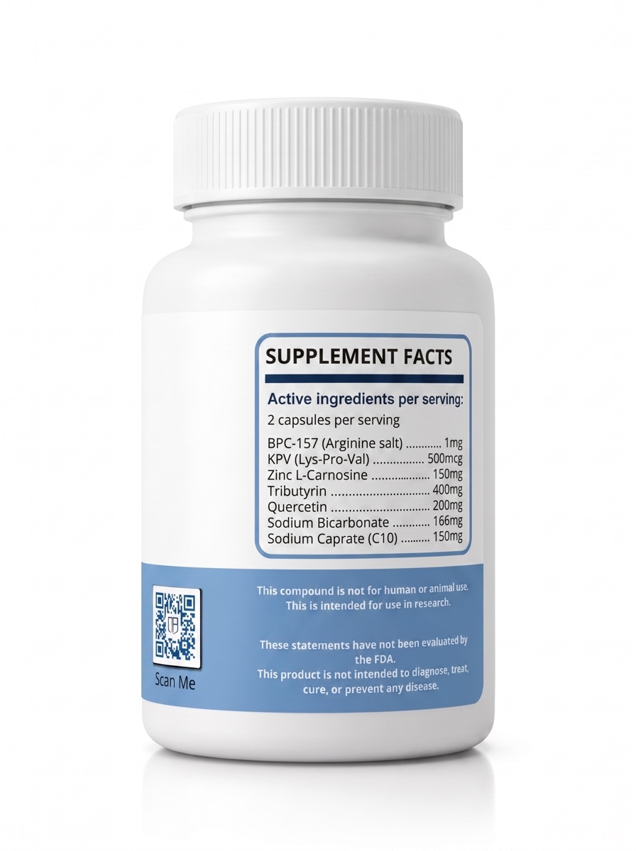 Trusted Peptides BPC+KPV Complex — supplement facts on back of bottle